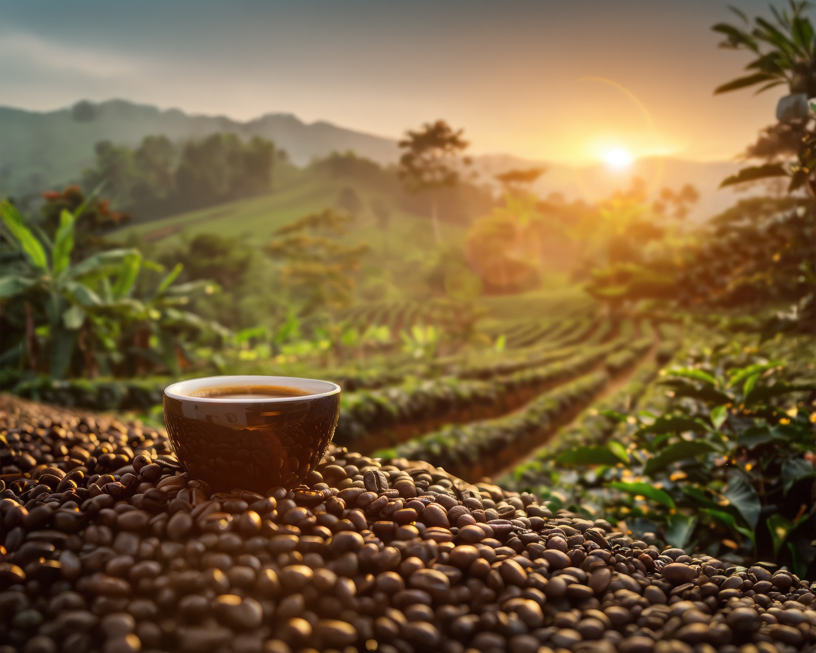 Coffee farm at sunrise